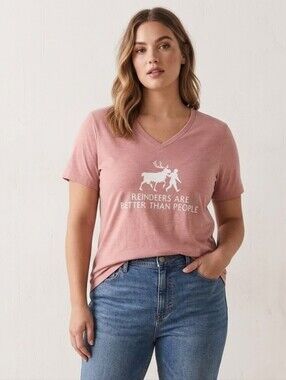 Olaf Sven 'Reindeers Are Better Than People' V-Neck Tee Large Frozen Disney